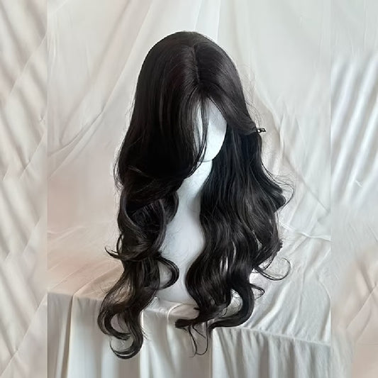 Peruca Neagra pentru Cosplay Halloween, par lung ondulat, fara breton, 60 cm