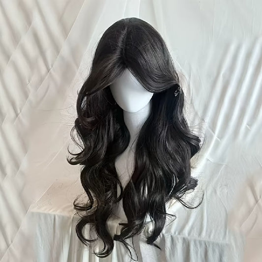 Peruca Neagra pentru Cosplay Halloween, par lung ondulat, fara breton, 60 cm