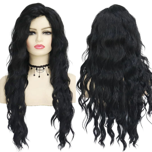 Peruca Neagra, lunga creata, fara breton cu dantela frontala, 70 cm