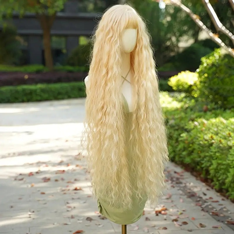 Peruca creata Blond auriu, foarte lunga, cu breton, 110 cm