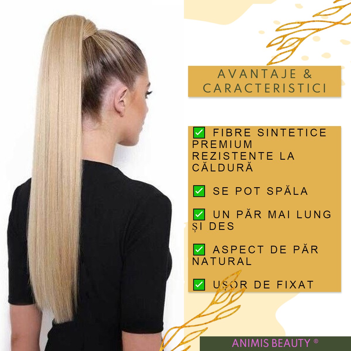 Coada par Blond cenusiu, 80 cm, dreapta cu 2 panglici