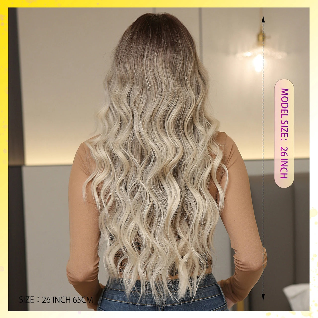 Peruca Blond Cenusiu suvitat, par lung ondulat, cu breton, 65 cm
