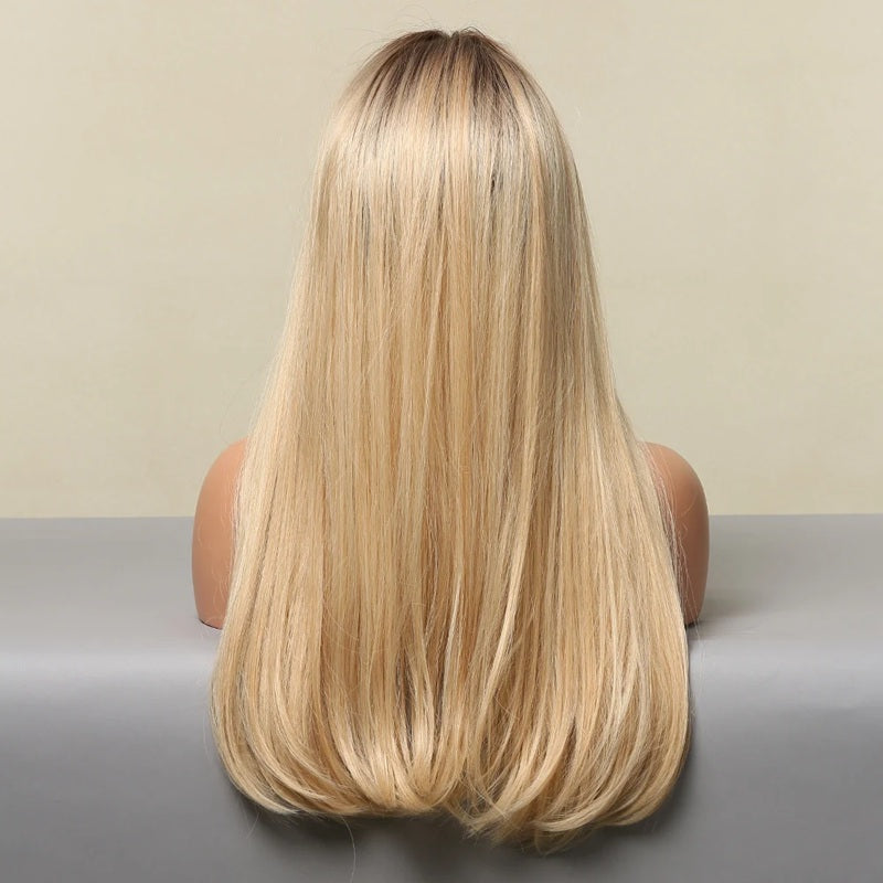 Peruca Blonda, par lung drept, cu breton, 66 cm