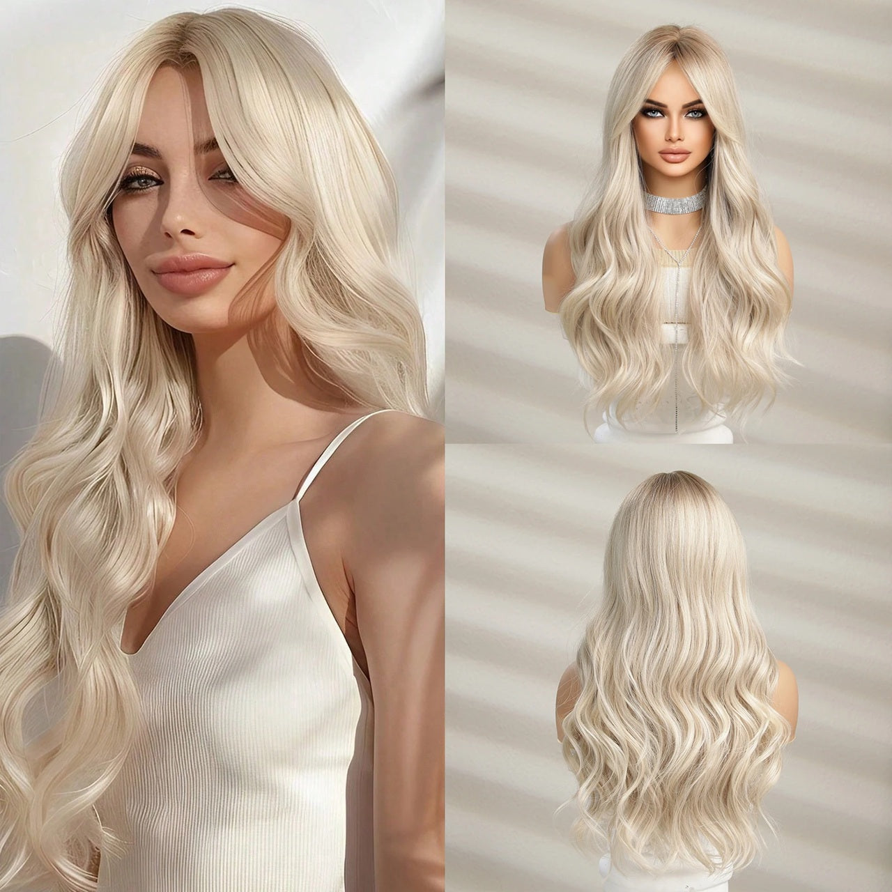 Peruca Blond Deschis, par lung ondulat, 65 cm