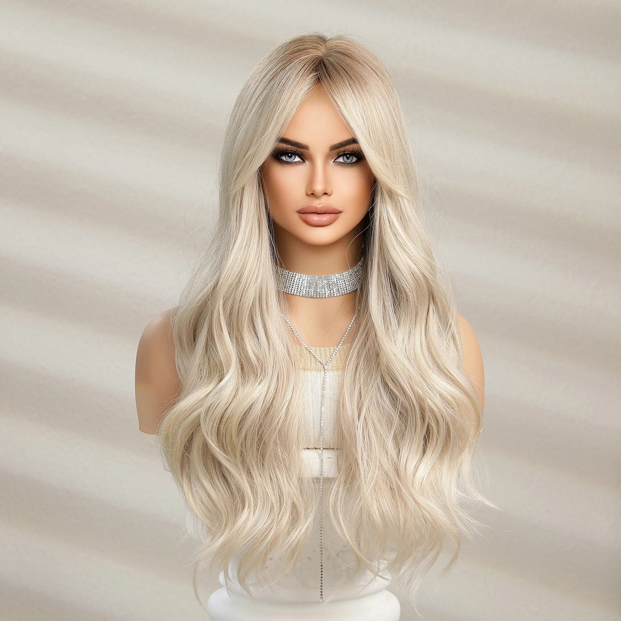 Peruca Blond Deschis, par lung ondulat, 65 cm