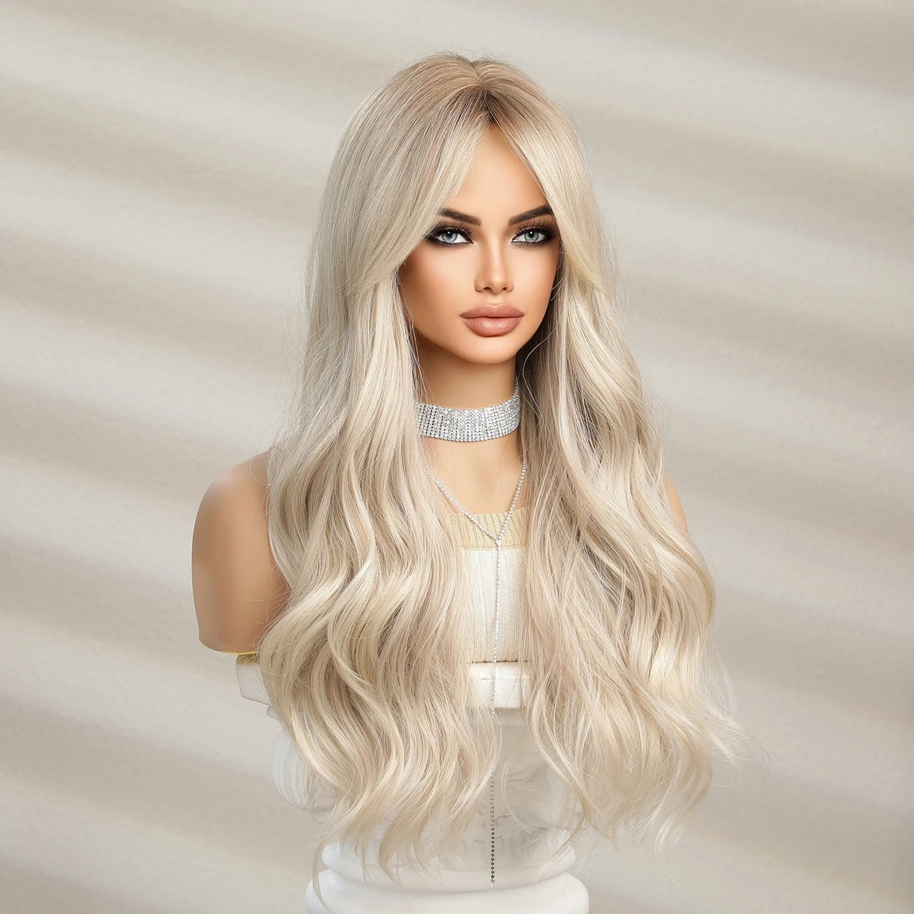 Peruca Blond Deschis, par lung ondulat, 65 cm
