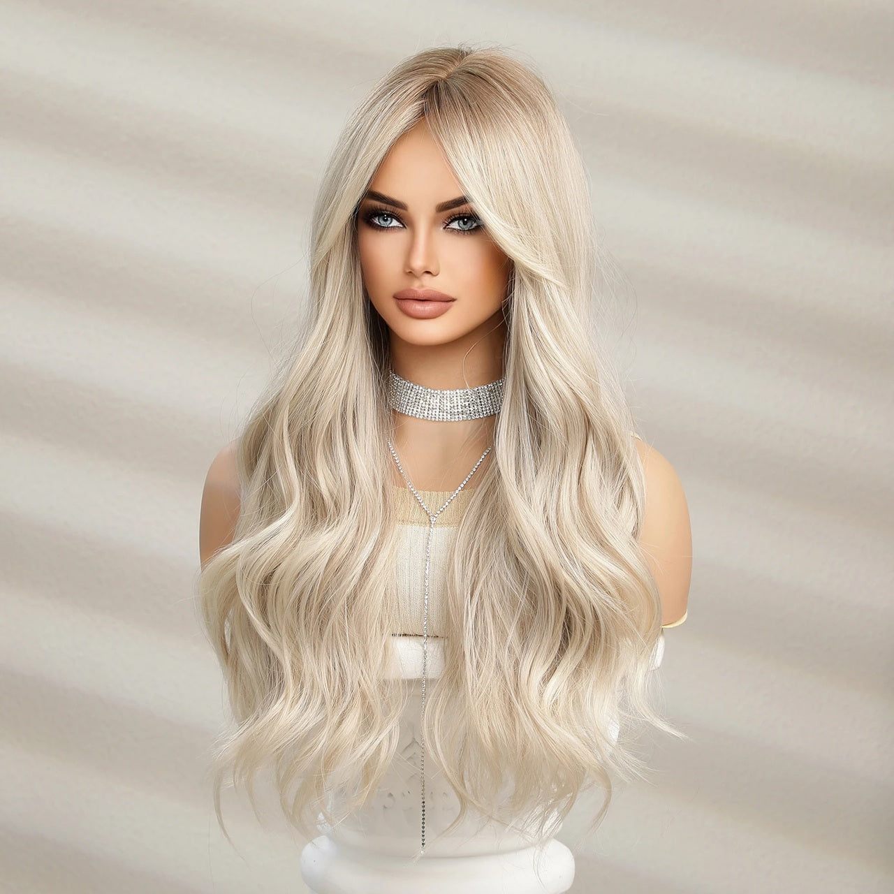 Peruca Blond Deschis, par lung ondulat, 65 cm