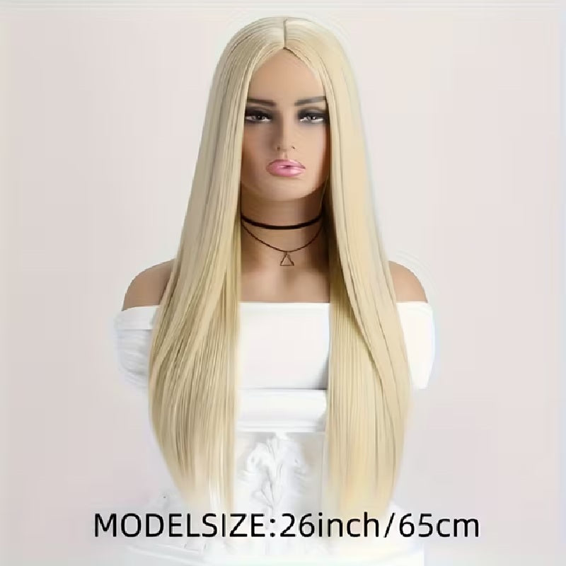 Peruca Blond cenusiu deschis, par lung drept, fara breton, 65 cm