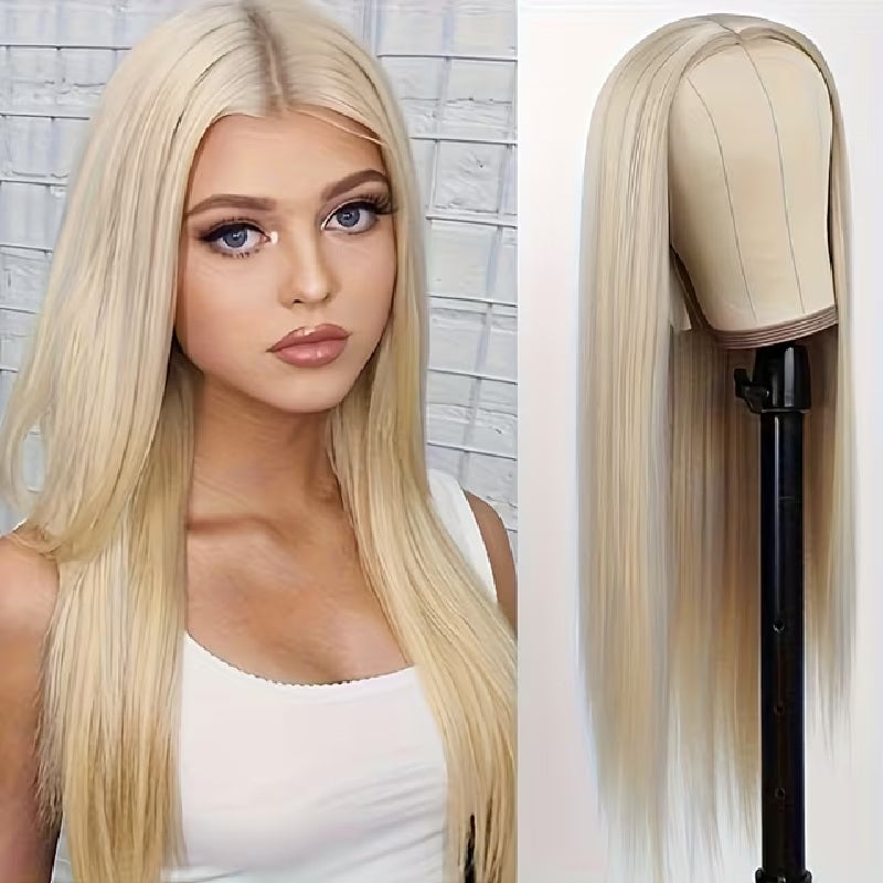 Peruca Blond cenusiu deschis, par lung drept, fara breton, 65 cm