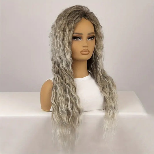 Peruca Gri Ombre Blond lunga, creata, fara breton, 70 cm