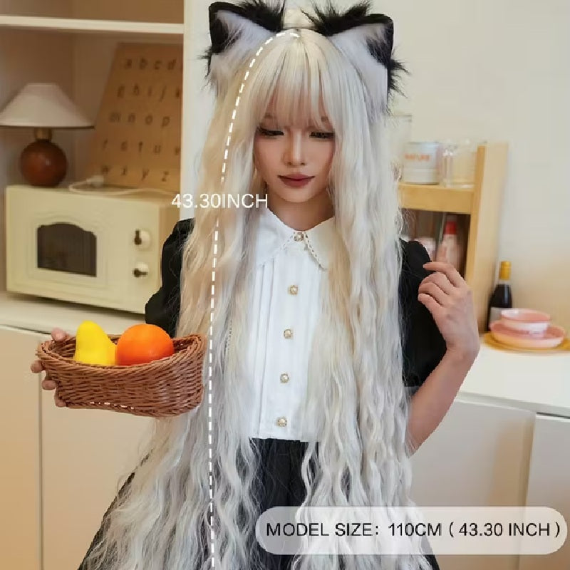Peruca Blond deschis creata, lunga, cu breton, 110 cm