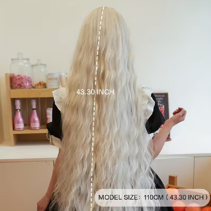 Peruca Blond deschis creata, lunga, cu breton, 110 cm