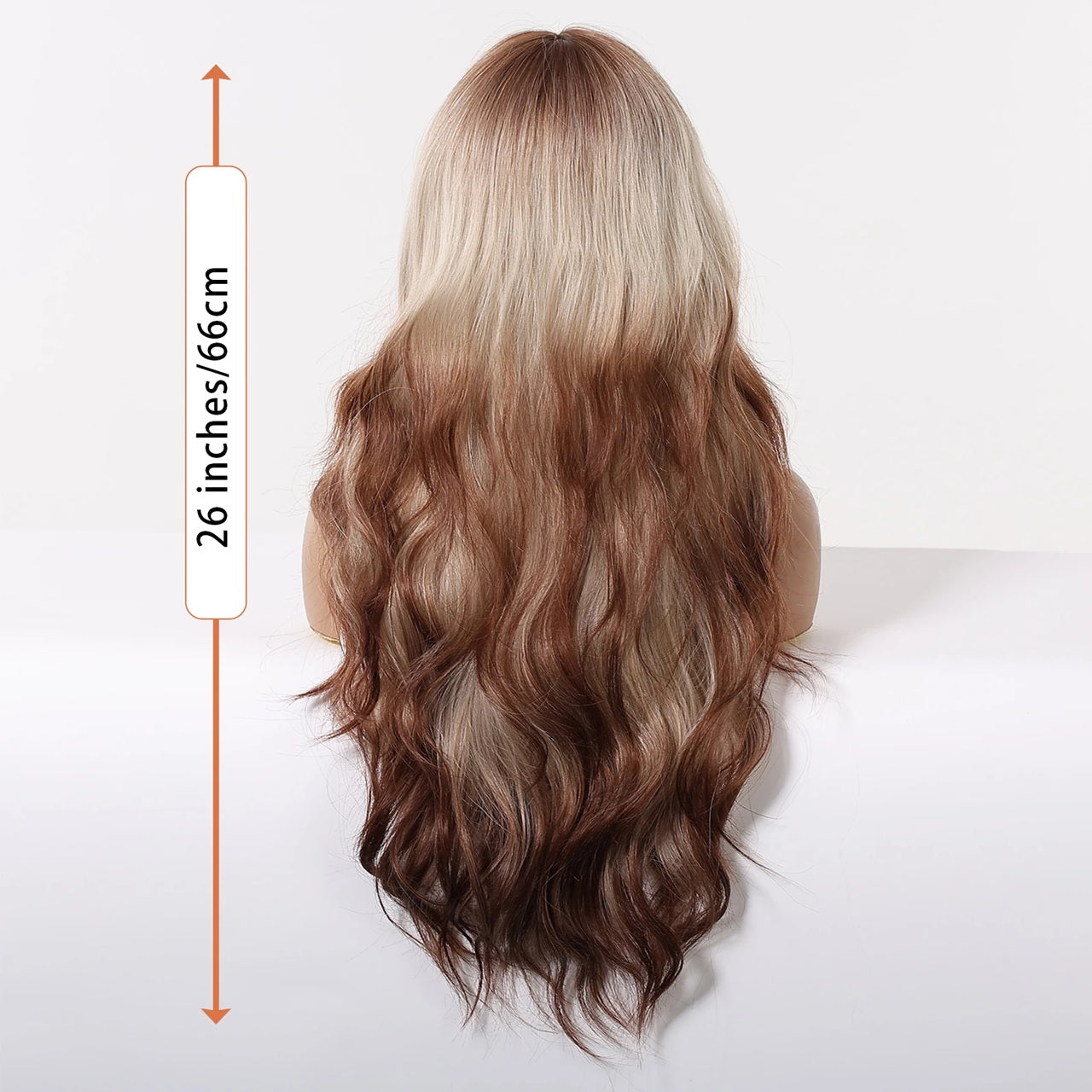 Peruca Blond cu Maro, par lung ondulat, cu breton, 66 cm