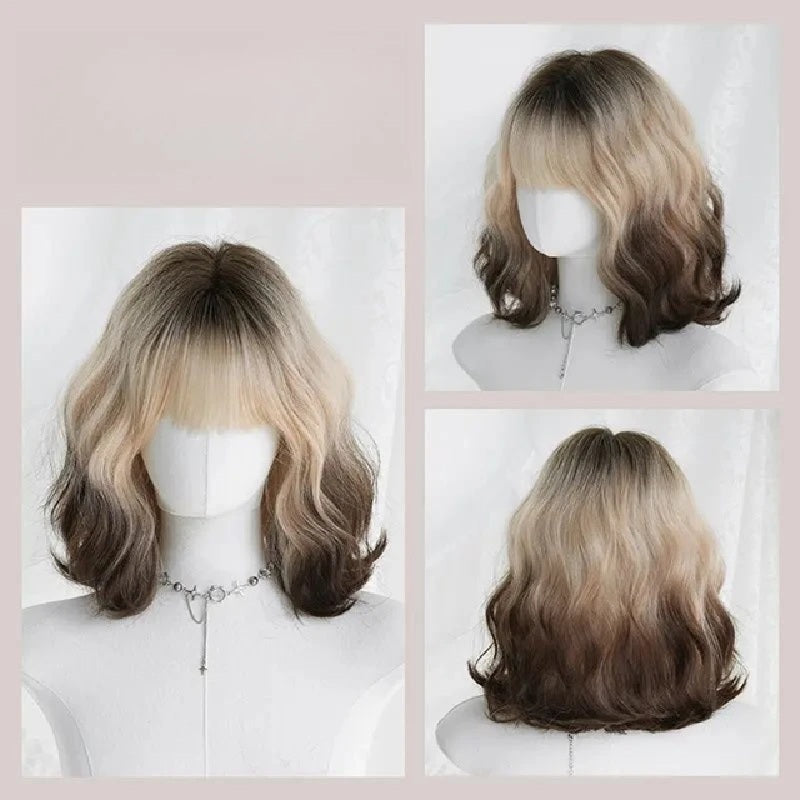 Peruca bob BLOND cu MARO par ondulat, cu breton, 30 cm