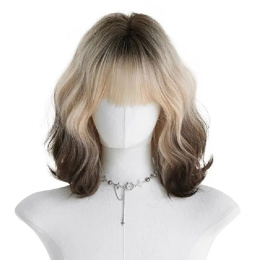 Peruca bob BLOND cu MARO par ondulat, cu breton, 30 cm