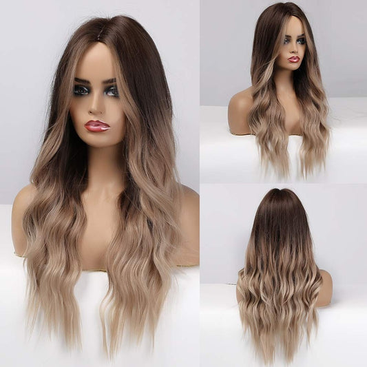 Peruca Saten cu Blond Miere, par lung ondulat, fara breton, 65 cm