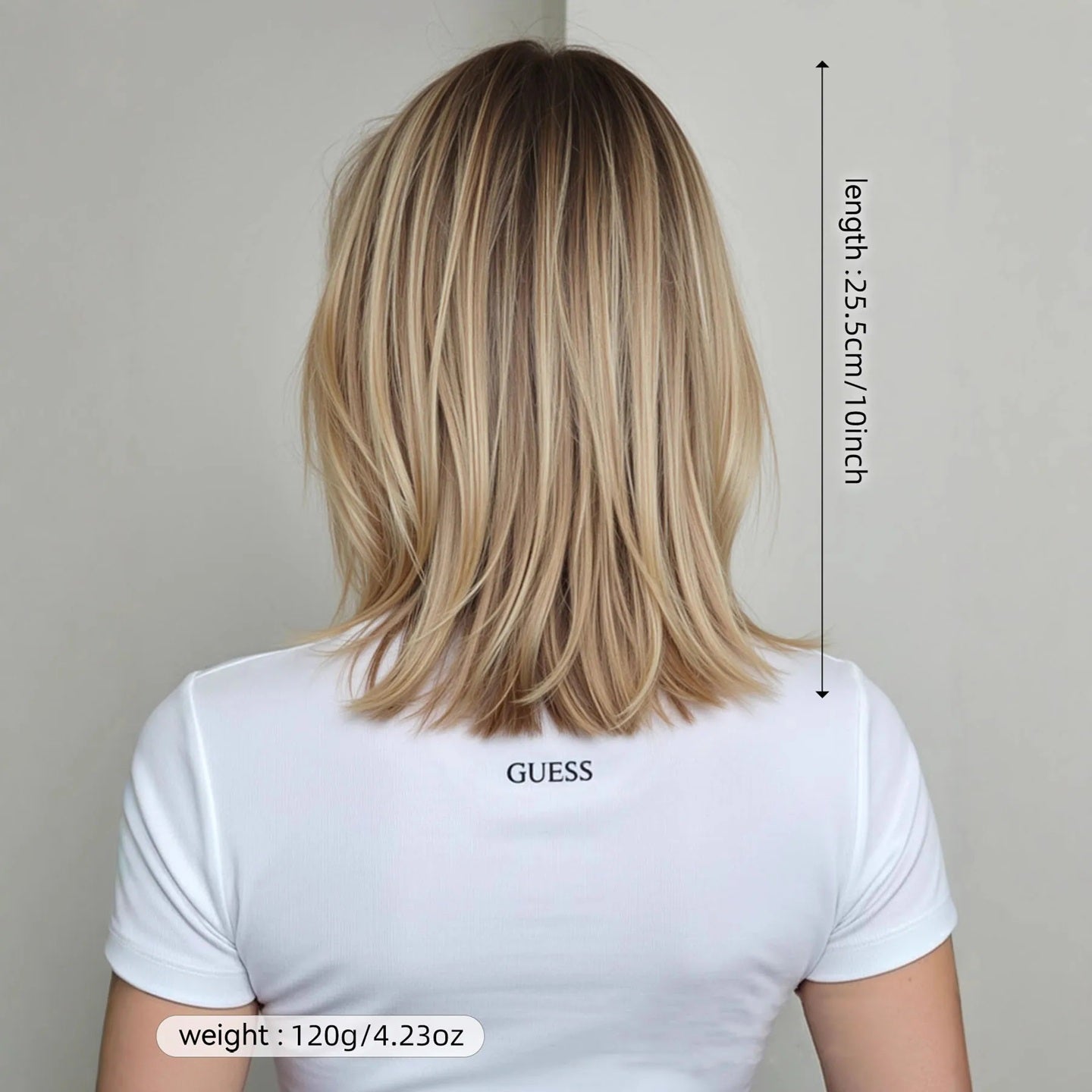 Peruca Blond mediu auriu cenusiu, 36 cm, par bob drept, cu semi breton