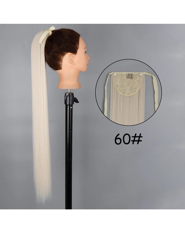 Coada par Blond Platinat,80 cm, dreapta, cu 2 panglici