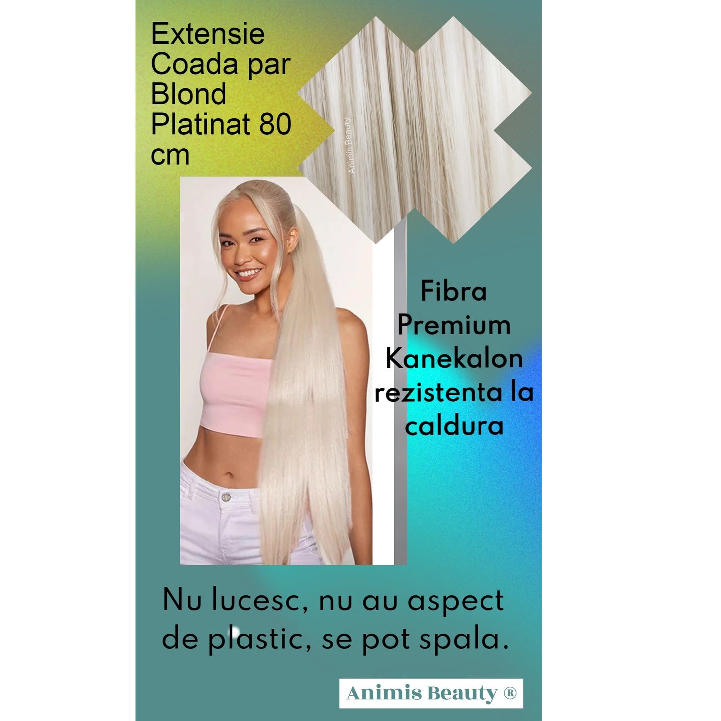 Coada par Blond Platinat,80 cm, dreapta, cu 2 panglici