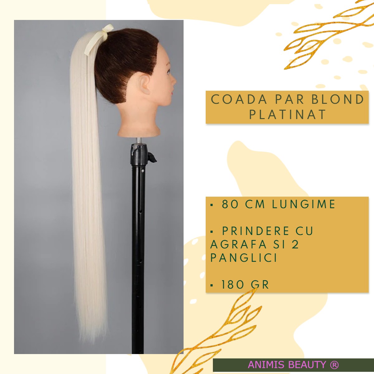 Coada par Blond Platinat,80 cm, dreapta, cu 2 panglici