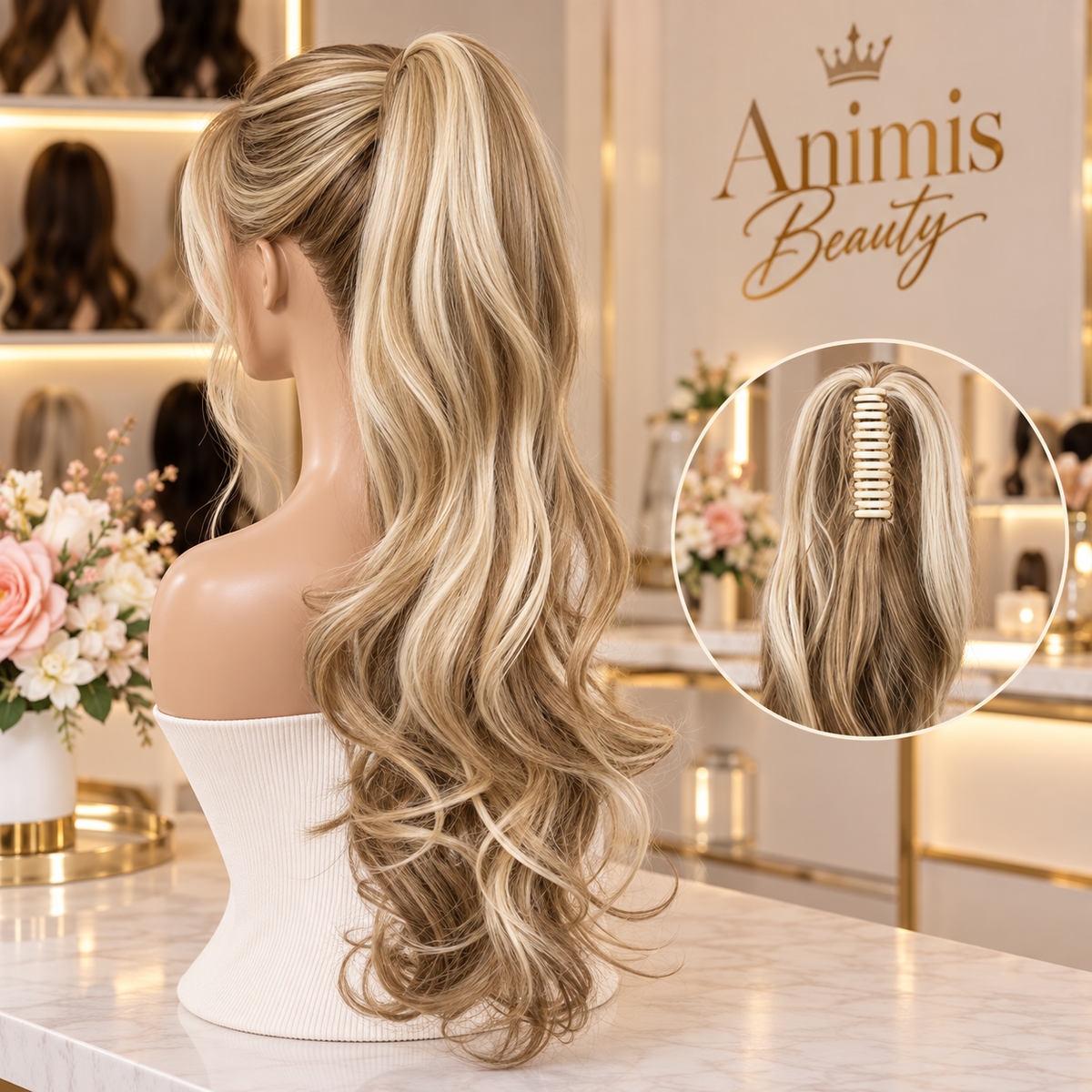 Coada par Blond Suvitat, ondulata cu cleste, 2 in 1