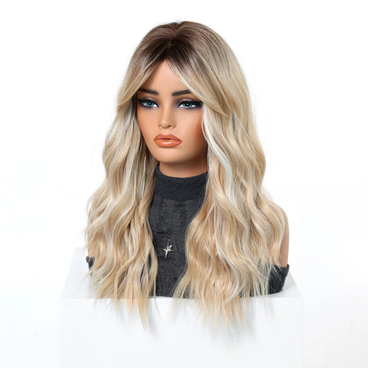 Peruca Blond Suvitat, par lung ondulat, cu breton, 50 cm