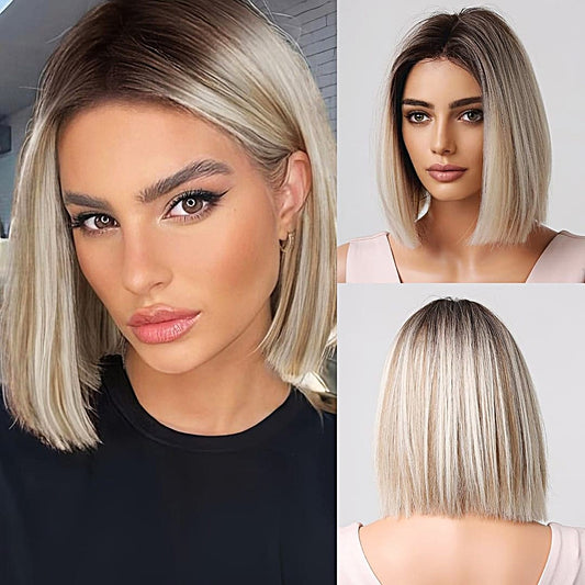 Peruca Blond suvitat, par bob drept, fara breton, 36 cm