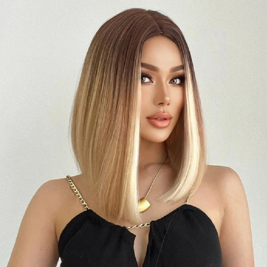 Peruca Blond suvitat Miere, par mediu drept, fara breton, 45 cm
