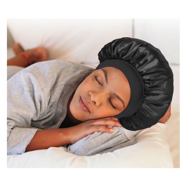 Boneta de noapte Neagra, pentru par, satin
