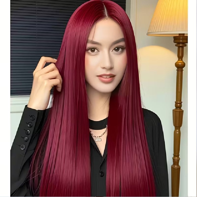 Peruca Visinie, pentru Cosplay sau Halloween, fibra sintetica, par lung drept, fara breton, 60 cm