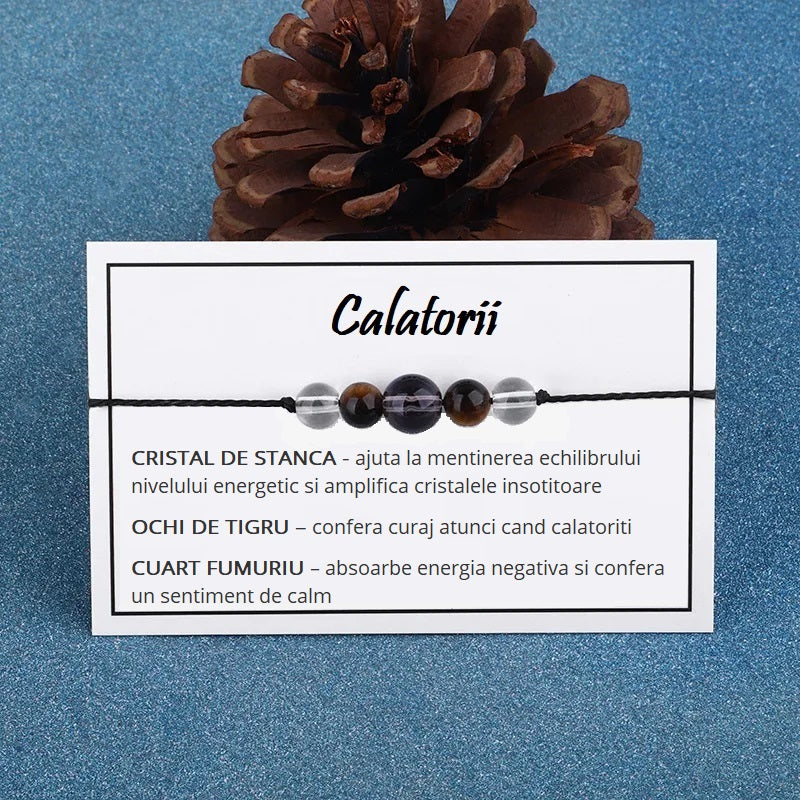 Bratara CALATORII cristaloterapie 5 cristale, tip snur