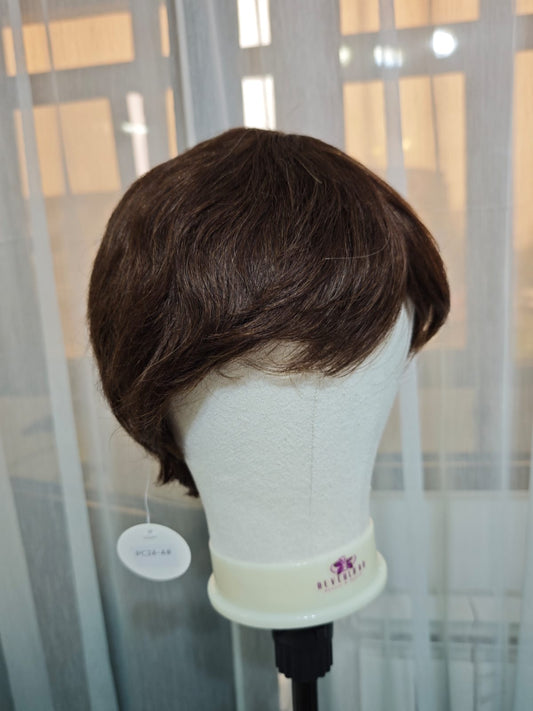 Peruca scurta Maro Ciocolatiu din par natural, model Pixie, 100% Remy