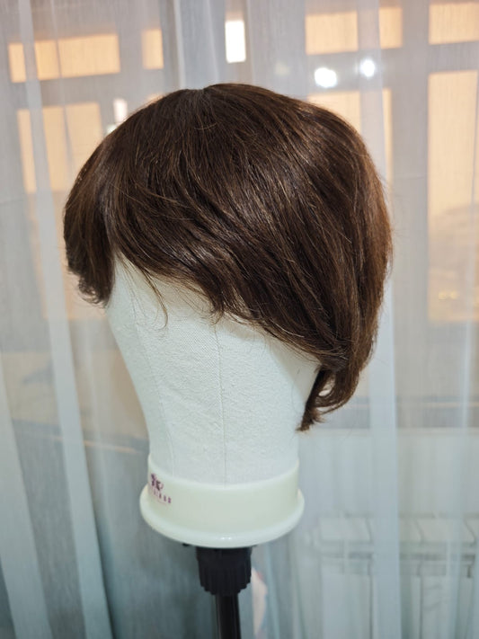 Peruca scurta Maro Ciocolatiu din par natural, model Pixie, 100% Remy