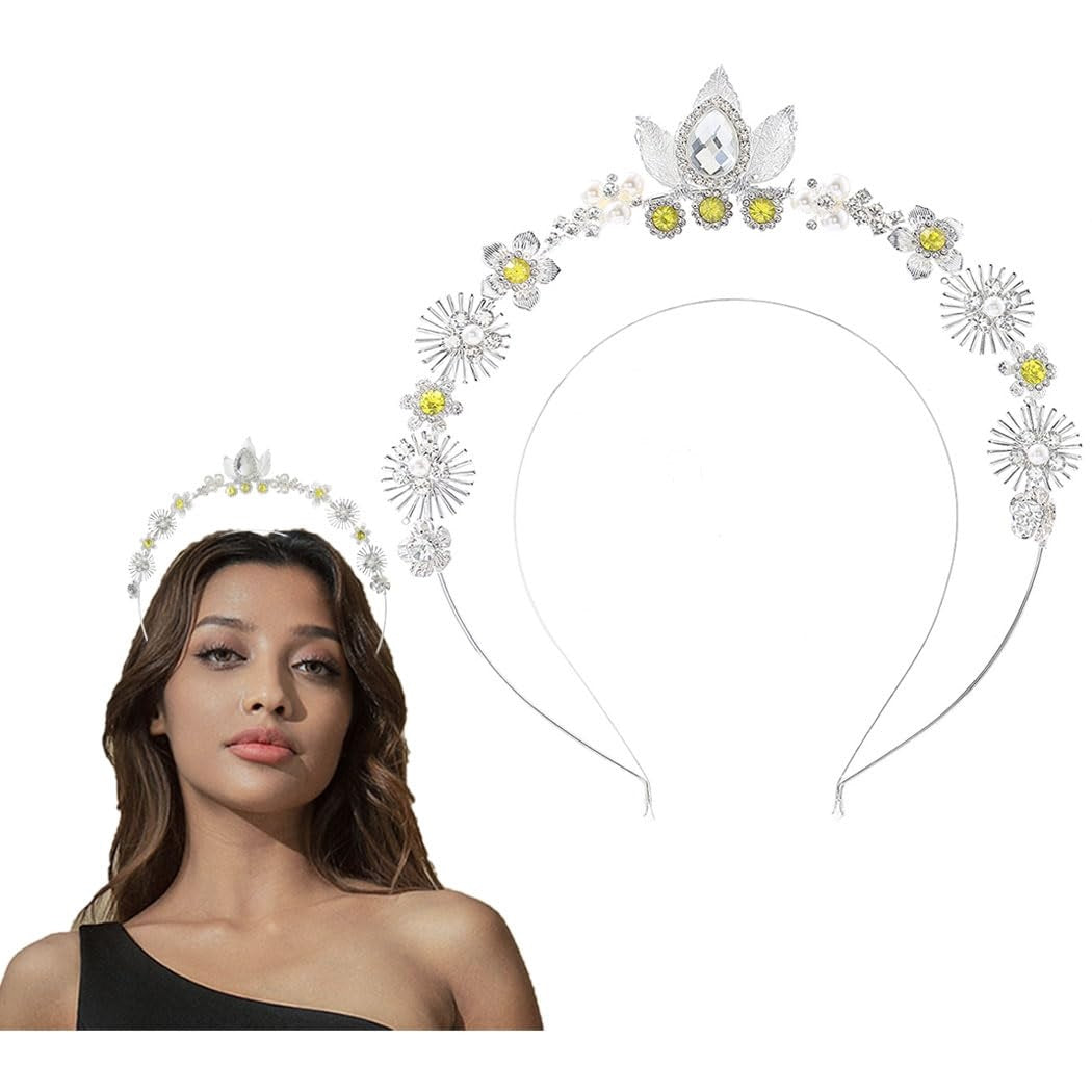 Accesoriu Par pentru Mireasa, tip Bijuterie, coronita din fire delicate, flori cu cristale si perle, argintiu