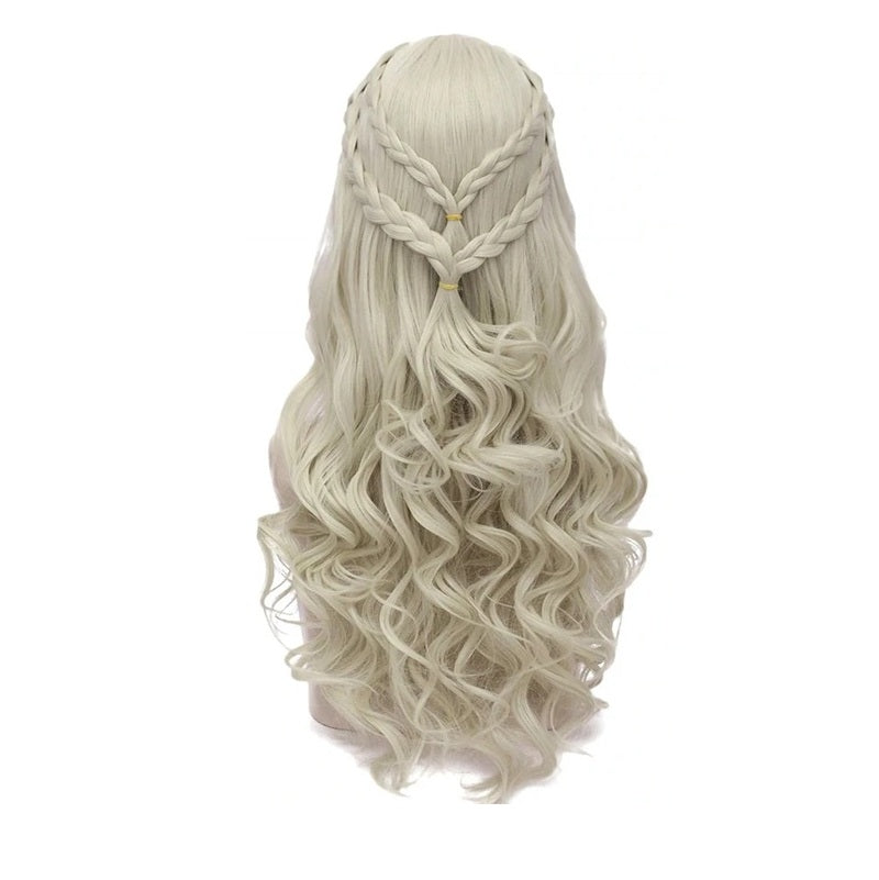 Peruca Blond pentru Cosplay Halloween, par lung ondulat, fara breton, 66 cm, par impletit