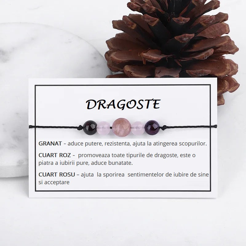 Bratara DRAGOSTE cristaloterapie 5 cristale, tip snur