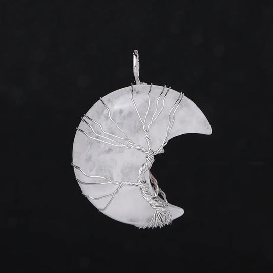 Pandantiv Cristal de Stanca Luna cu montura Pomul Vietii