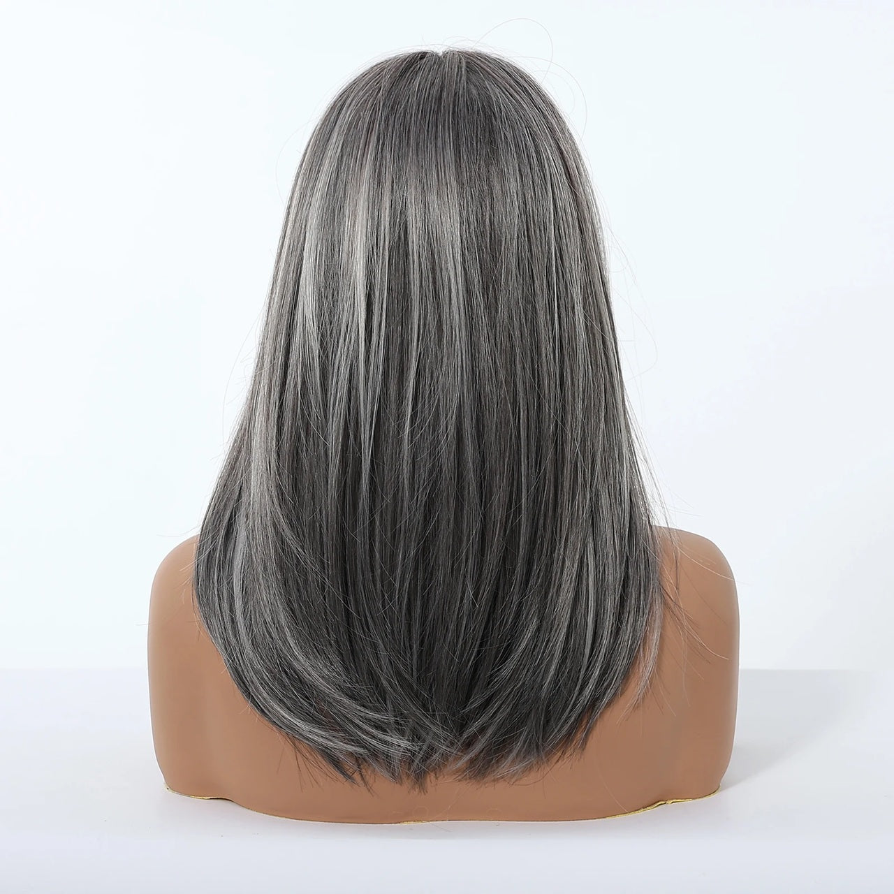 Peruca Gri, par mediu drept, cu breton, 40 cm