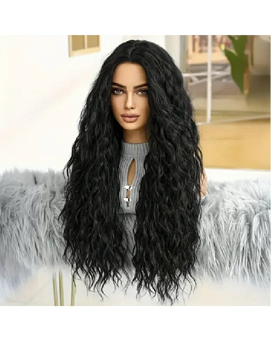 Peruca lunga Negru deschis, 66 cm, creata, fara breton
