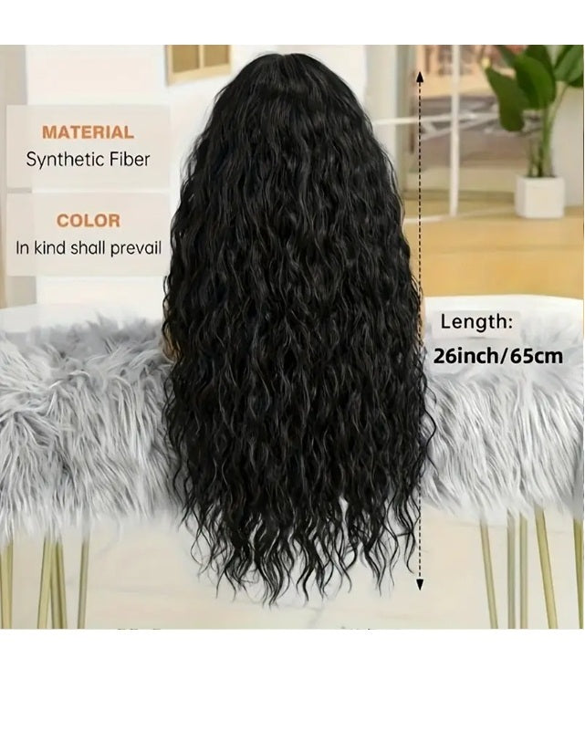 Peruca lunga Negru deschis, 66 cm, creata, fara breton