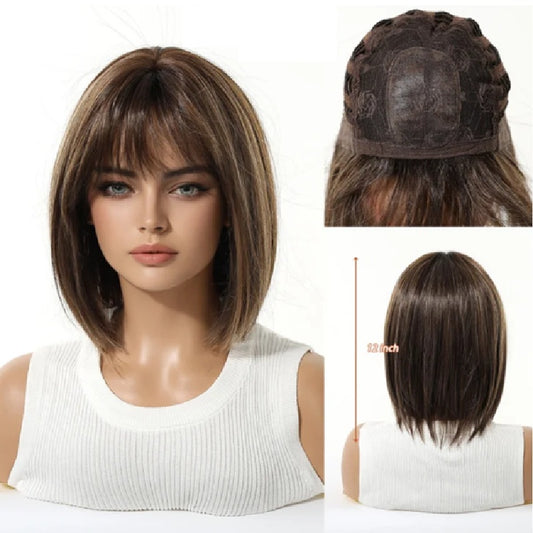 Peruca Maro Suvitat, par bob drept, cu breton, 36 cm