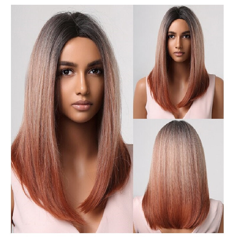 Peruca Ombre Blond Aramiu, par mediu drept, fara breton, 40 cm