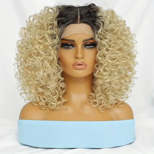 Peruca scurta Ombre Blond, par cret, cu dantela frontala