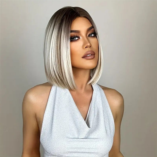 Peruca Ombre Blond, par bob drept, fara breton, 36 cm