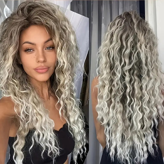 Peruca Ombre Blond Gri, par lung, creata, fara breton, model bufant