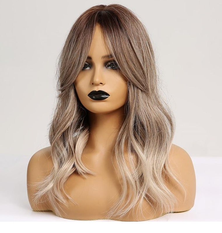 Peruca Ombre Blond, par mediu ondulat, cu semi breton, 40 cm
