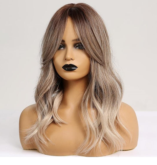 Peruca Ombre Blond, par mediu ondulat, cu semi breton, 40 cm