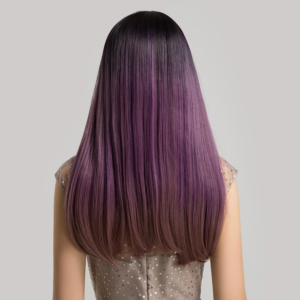 Peruca MOV ombre, lunga dreapta, cu breton, 60 cm
