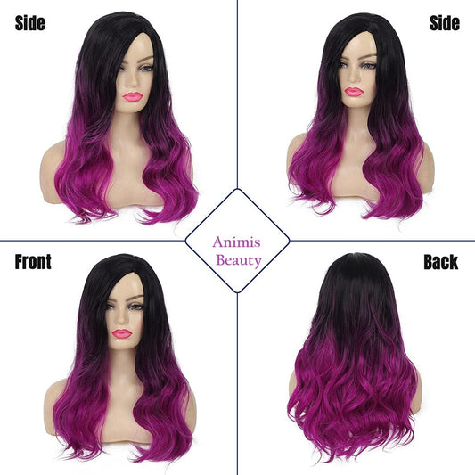 Peruca MOV pentru Cosplay Halloween, par lung ondulat, fara breton, 60 cm