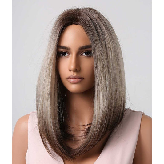 Peruca Ombre Maro Saten, par mediu drept, fara breton, 40 cm